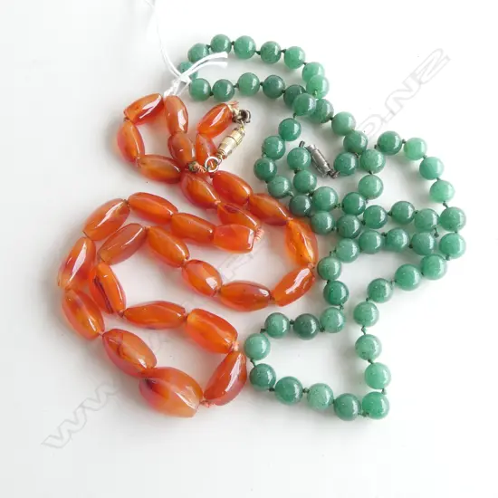 JADE BEAD NECKLACE AND CARNELIAN NECKLACE