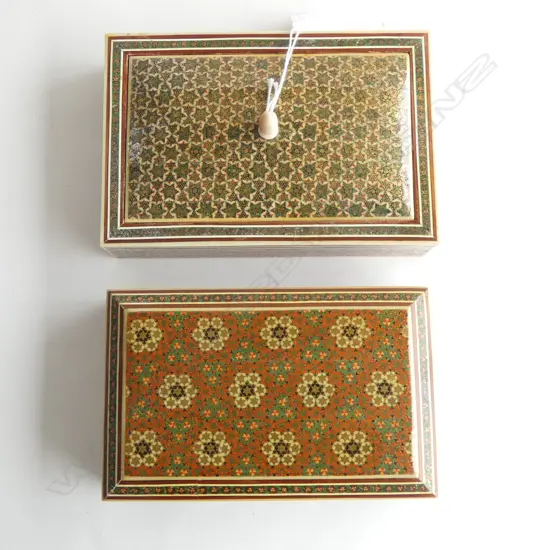 2 ANGLO INDIAN KHATAM STYLE INLAID BOXES LARGEST 170x115X350mm