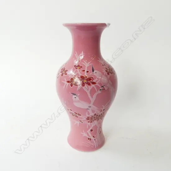 Chinese red glaze bottle with plum blossoms and longevity birds H.225mm.