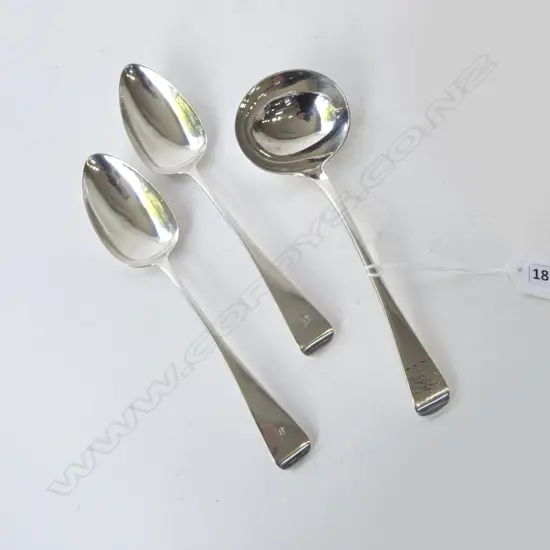 PR STG SILVER TABLE SPOONS, LONDON 1816 + LADLE LONDON 1835 111grms
