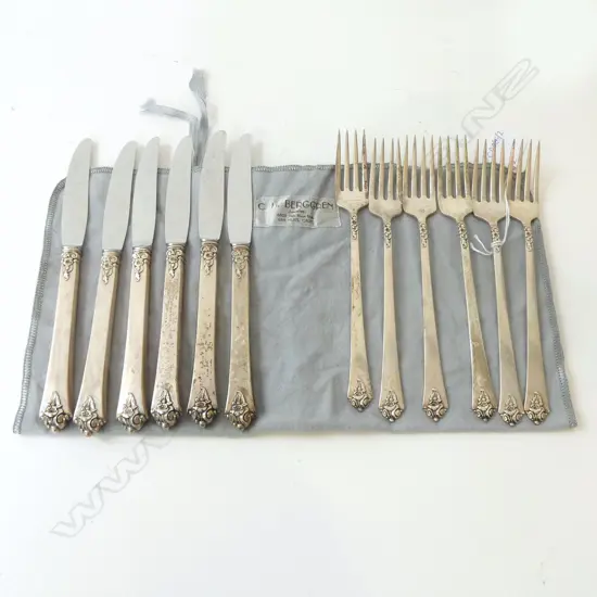 12 PCES 'ROYAL CREST' STERLING SILVER CUTLERY; 6 KNIVES + 6 FORKS