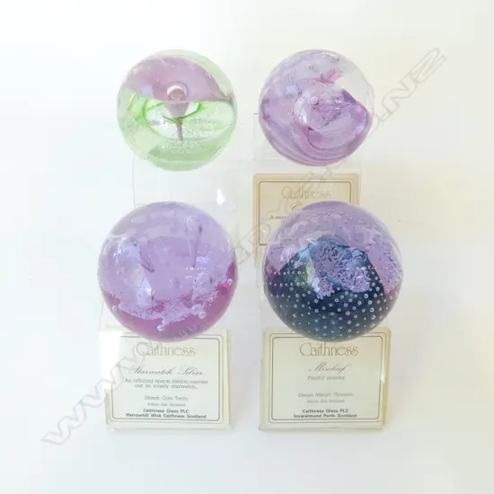 4 CAITHNESS GLASS PAPERWEIGHTS; STARWATCH, CALYPTO, MISCHIEF & OTHER