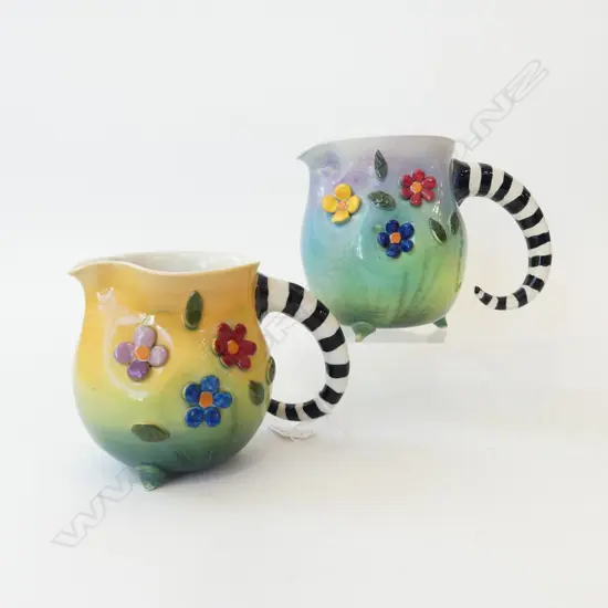 2 MARION MEWBURN STUDIO POTTERY WHIMSICAL JUGS H.140mm