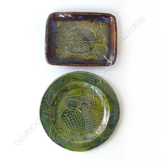 2 STUDIO POTTERY PLATTERS 310mm dia