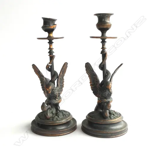 PR BRONZE-LOOK CAST SERPENT & EAGLE CANDLESTICKS