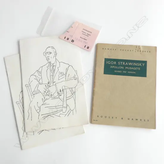 AUTOGRAPHED 'IGOR STRAWINSKY APOLON MUSAGETE' POCKET SCORE AT AUCKLAND TOWN HALL 1961; 2 PROGRAMME BOOKLETS & TICKET 