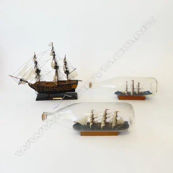 2 SHIPS IN BOTTLES + ANOTHER L. 270mm
