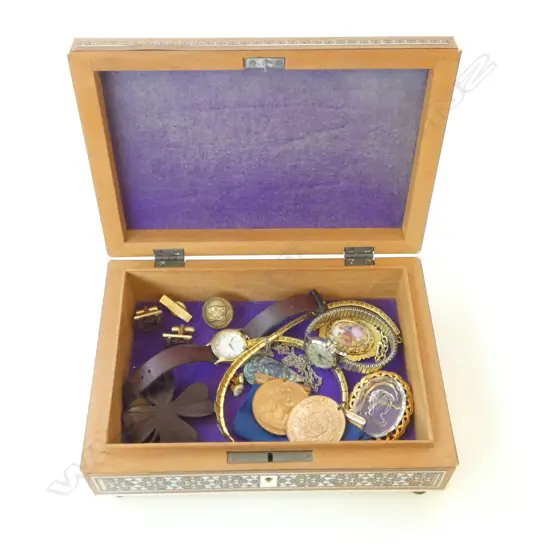 ASST. COSTUME JEWELLERY IN INLAID BOX W.215mm