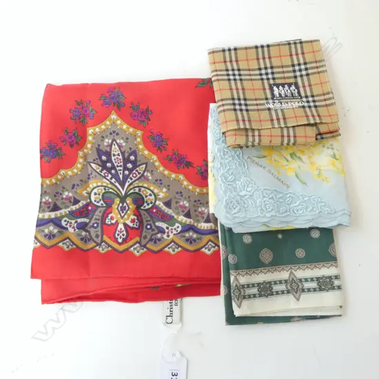 CHRISTIAN DIOR SILK SCARF & THREE HANDKERCHIEFS