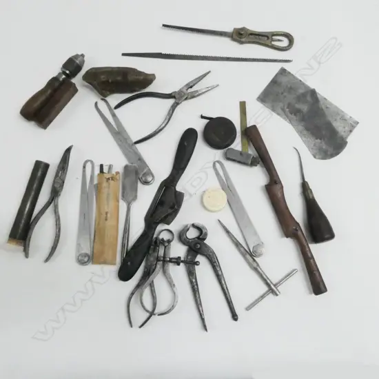 ASST VINTAGE TOOLS; PLIERS, MEASURES, etc