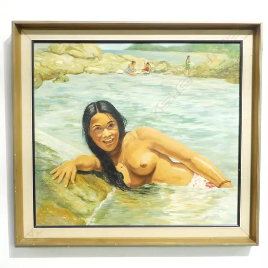 SIGNED PORTRAIT, W. SAMOA 1973, OIL ON BOARD 540x605mm