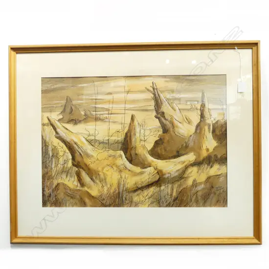 NELSON THOMPSON 'KAURI WASTELAND' INK, WAX & WC 435x610mm