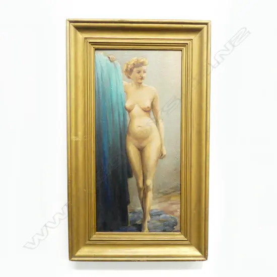 H. BORGUET, NUDE STUDY, OIL ON BOARD, 590x270mm