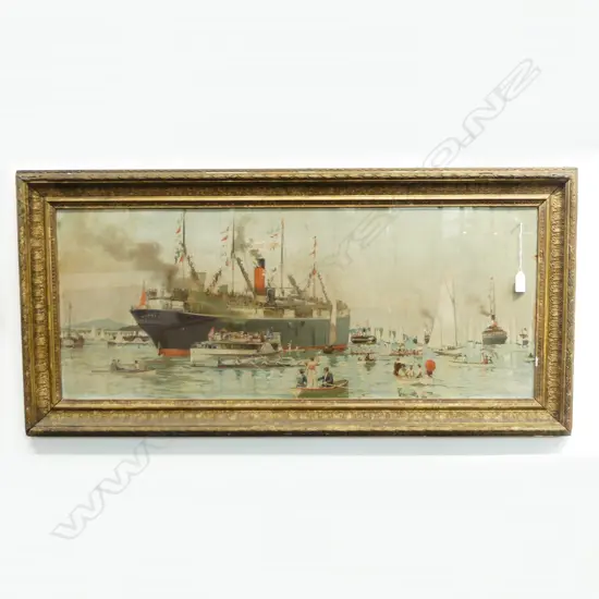ANTIQUE W. WRIGHT PRINT, WWI SOLDIER SHIP 350x870mm