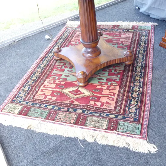 OERSIAN TRIBAL SILK RUG; 5 CENTRAL GEOMETRIC MEDALIONS w. MULTIPLE BORDER GUARDS 