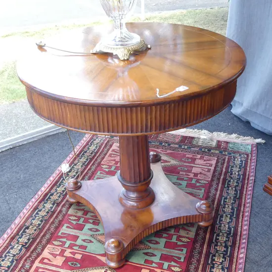 QUALITY PEDESTAL DRUM TABLE w. 2 FRIEZE DRAWERS H.770mm, 820mm dia