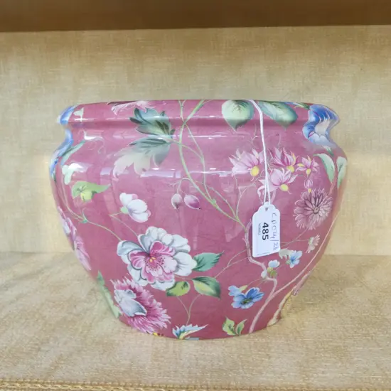 MODERN ITALIAN PINK FLORAL JARDINIERE 270mm dia