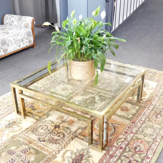 MODERN DESIGN METAL GLASS TOP COFFEE TABLE 1065x1065mm