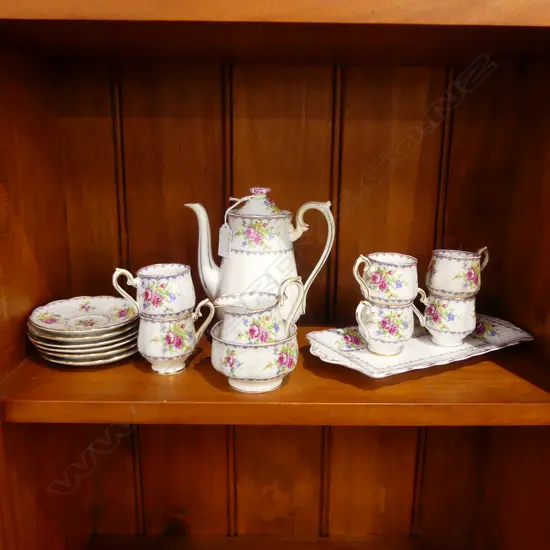 16 PCE ROYAL ALBERT 'PETIT POINT' COFFEE SET; PLATE w. HAIRLINE