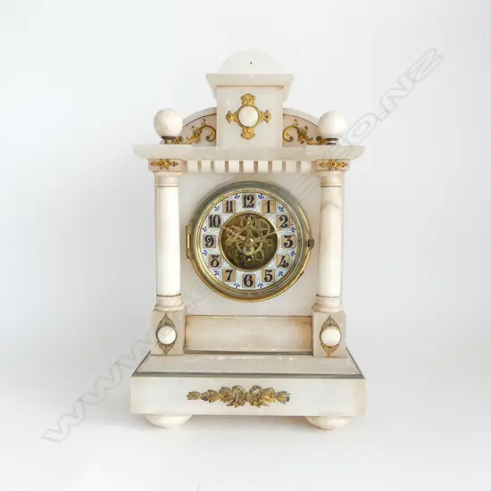 ANTIQUE ALABASTER MANTLE CLOCK H.395mm