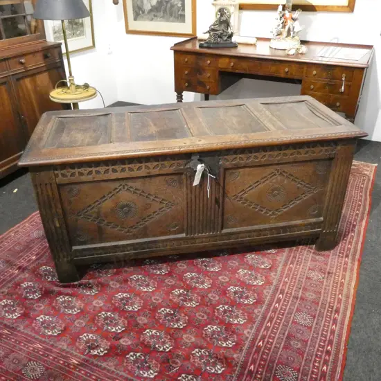 ANTIQUE WOODEN COFFER 1470x590x670mm splits to top panels