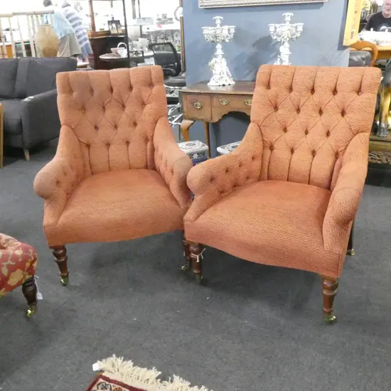PR BUTTON BACK VICTORIAN STYLE ARMCHAIRS 
