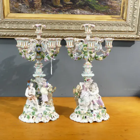 PR ANTIQUE MEISSEN PORCELAIN CANDLESTICKS H.460mm minor losses