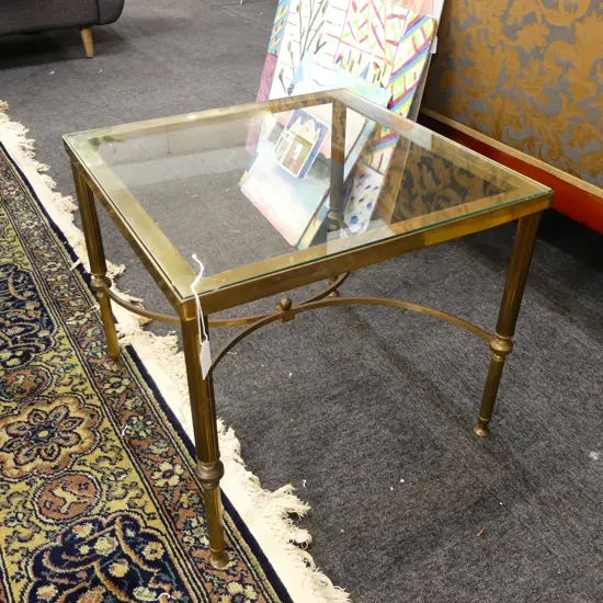 BRASS SIDE TABLE, GLASS TOP 465x465x410mm