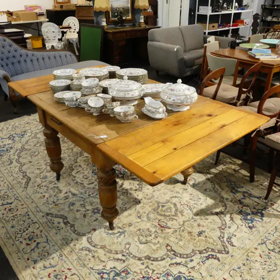ANTIQUE COUNTRY PLANK PINE DRAWER LEAF EXTENSION DINING TABLE 1850 x 990 x 750mm