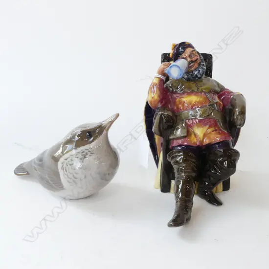 ROYAL COPENHAGEN BIRD L.140mm + ROYAL DOULTON 'THE FOAMING QUART' H.150mm