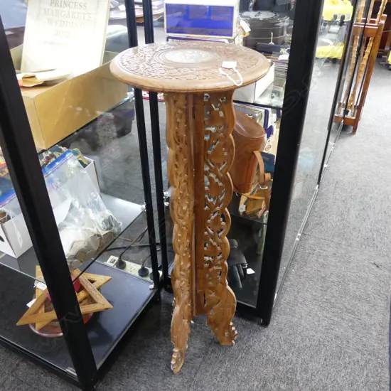 CARVED WOODEN ORIENTAL TALL SIDE TABLE H.890mm