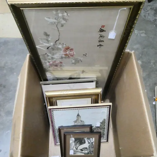 7 ASST FRAMED WORKS; PRINTS, SILK WORK, etc
