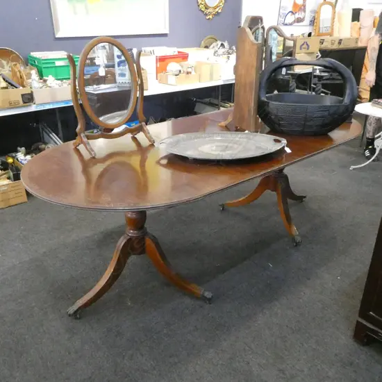 MAHOGANY REGENCY STYLE D-END DOUBLE PEDESTAL DINING TABLE 2180x1010x740mm