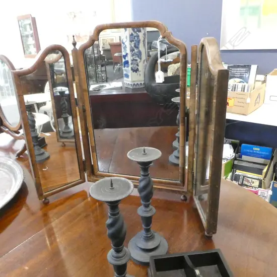 3 WAY CHEST TOP DRESSING TABLE MIRROR MAHOGANY FRAME 1 FINIAL MISSING H 640MM