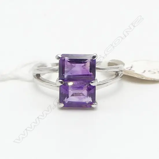 SILVER 2 AMETHYST RING size N. As new old shop stock SIZE N