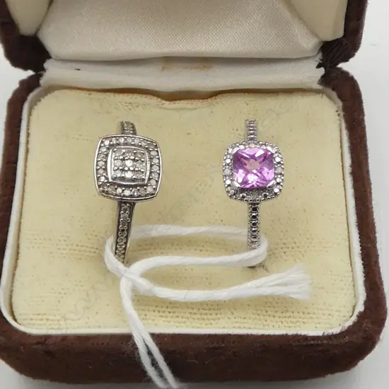 2 STG SILVER RINGS with small diamonds SIZE N