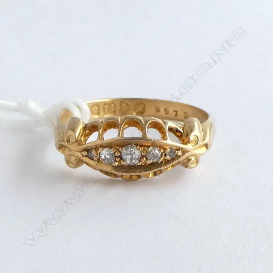 18ct YELLOW GOLD 5 OLD CUT DIAMOND RING Chester 1913 2.74gms SIZE M