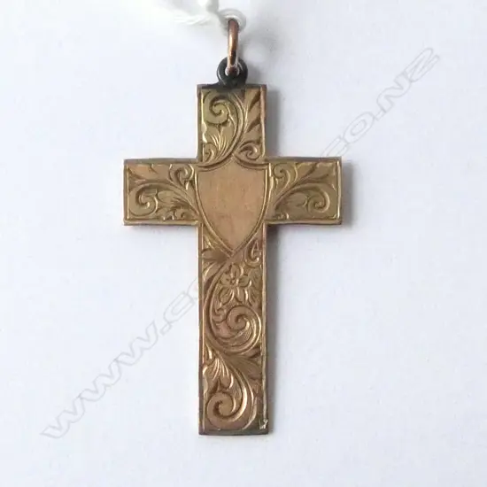 VINTAGE 9ct engraved ROSE GOLD CROSS PENDANT 4gms