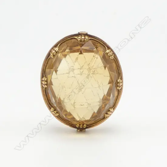 LARGE CITRINE OR GLASS FOB SPINNER IN 15ct GOLD FRAME no outer frame or suspension