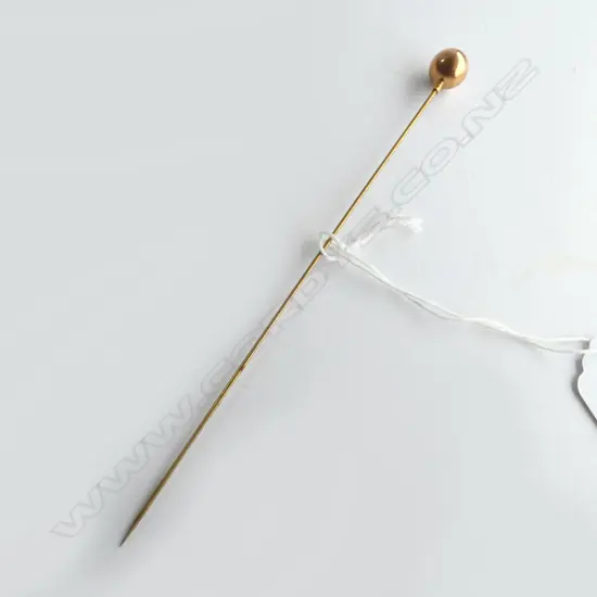 9ct GOLD BALL TOPPED HAT PIN MARKED '9' on gilt PIN