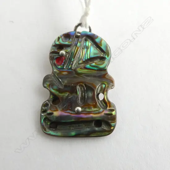VINTAGE PAUA TIKI PENDANT SILVER BACKED