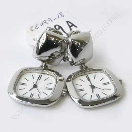 PR COSTUME PIERCED EARRINGS with WATCH FACE DECORATION DROP 40mm