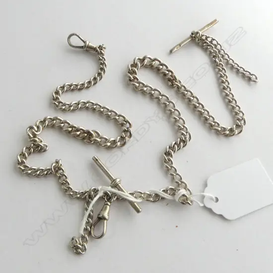 TWO BROKEN SILVER FOB CHAINS 54gm