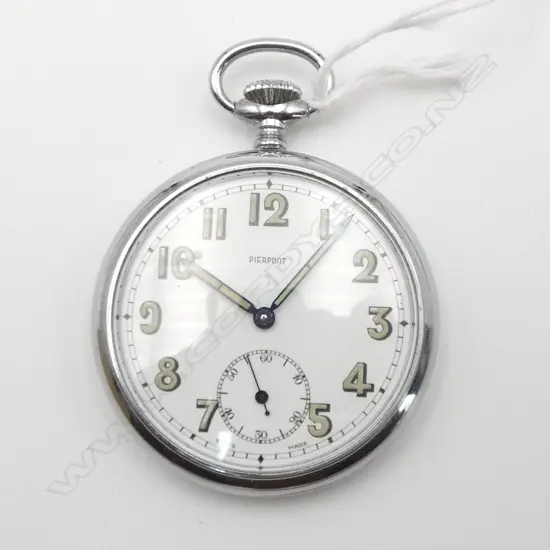 'PIERPONT' VINTAGE CHROME OPEN FACE POCKET WATCH . lumo numerals. Running