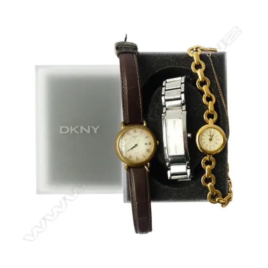 3 WRISTWATCHES; BOXED 'DKNY', MARIE CLARE & VINTAGE PULSAR