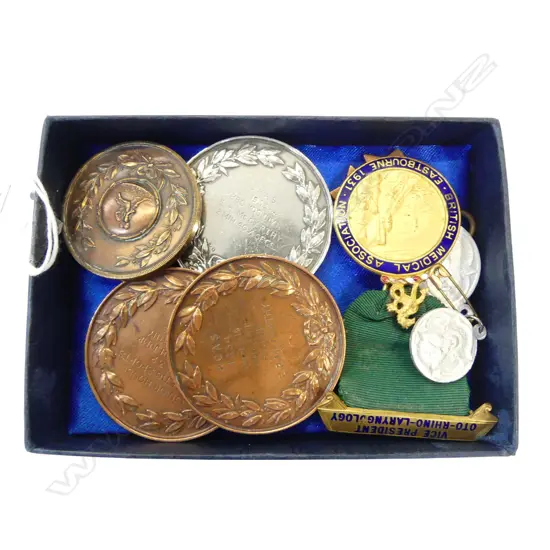 4 PRE WWII AMPLEFORTH COLLEGE (YORK UK) ATHLETIC MEDALS; 3 x BRONZE, 1 SILVER =46.81gm & 4 OTHER