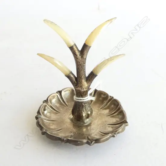 EDWARDIAN SILVER & MOP RING TREE Birmingham 1908