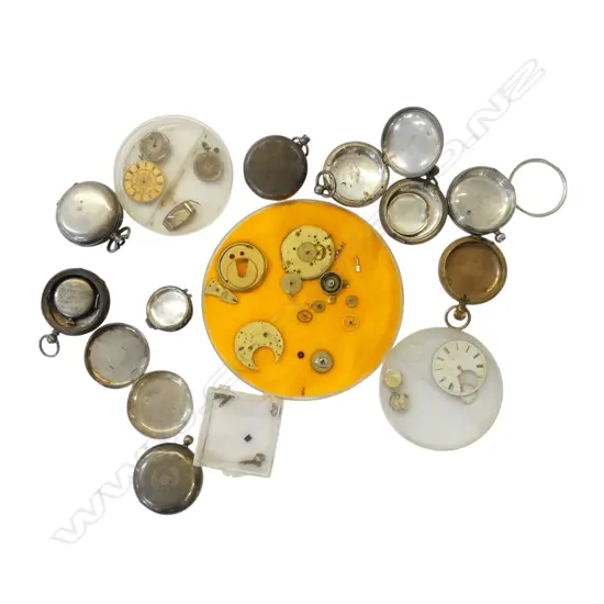 COLLECTION SILVER POCKET WATCH CASES ETC. Silver weight approx 500gms.
