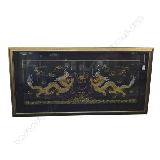 FRAMED CHINESE DRAGON EMBROIDERY ARTWORK 400x1040mm