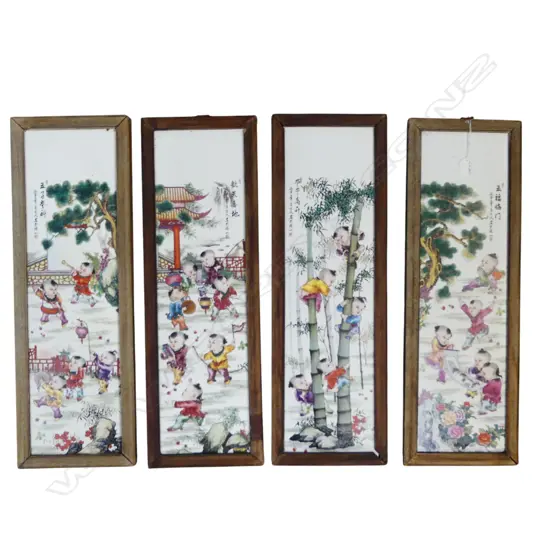 4 CHINESE CERAMIC PLAQUES OF CHILDREN 635x210mm overall